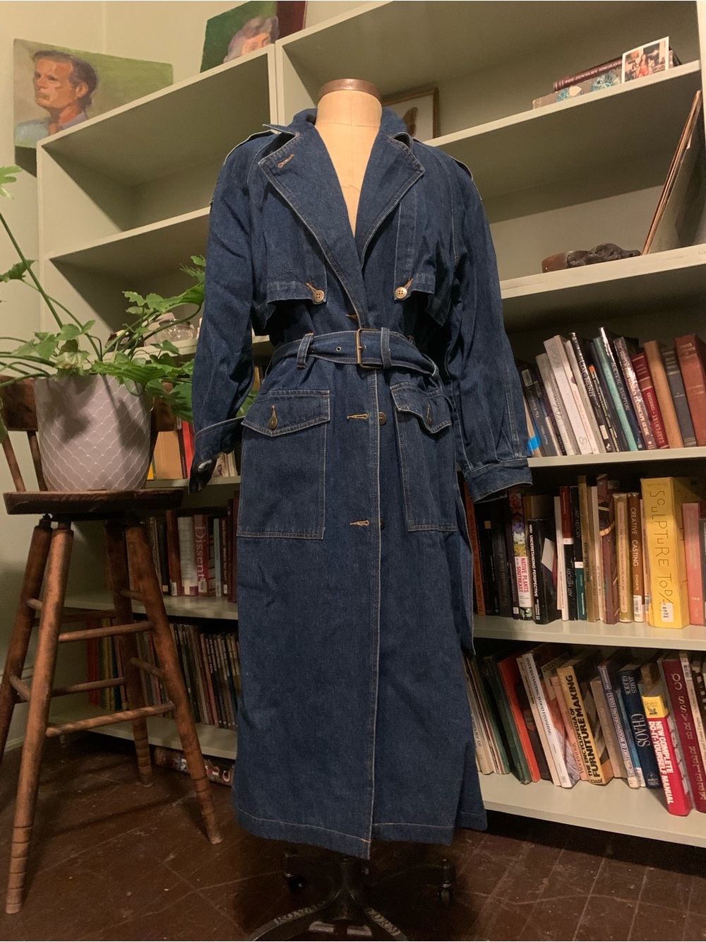 Dark Indigo Denim Trench Coat with Belt